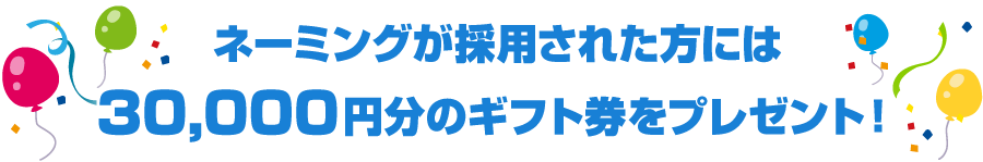 ネーミングが採用された方には30,000円分のギフト券をプレゼント！